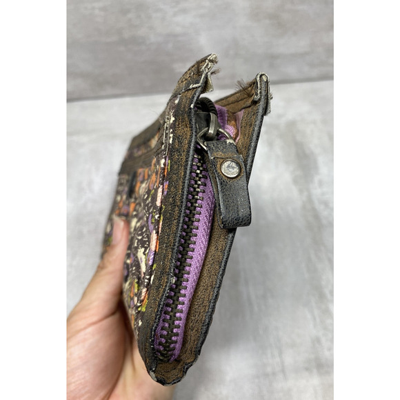 Billabong Wallet Womens One Size Brown Floral Zip Around Clutch Purple Lining - Picture 6 of 16